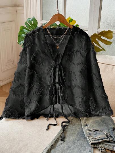 INAWLY Women's 3D Fabric Tie-Bow Cardigan Blouse Fall Cloth For Women