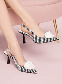 CUCCOO DOLLMOD Fashion Elegant Plaid Fabric High Heel Shoes For Women, Suitable For Vacation - Black and White - View 5
