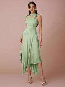 Enchnt Women's Solid Color Simple Sleeveless Dress - Mint Green - View 4