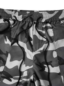 Manfinity Homme 男式迷彩印花翻盖口袋侧抽绳腰部宽松工装迷彩裤，秋季 - 彩色 - 查看 5