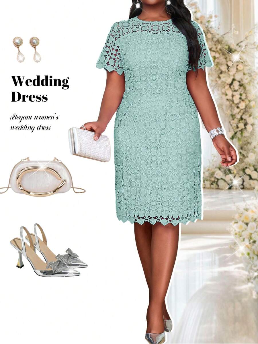 SHEIN Lady Mùa xuân và mùa hè giản dị thanh lịch Boho tím ren cổ tròn ôm thẳng váy midi cưới cỡ lớn trang phục kỳ nghỉ trang phục bãi biển cho phụ nữ kỳ nghỉ bãi biển váy bãi biển váy dự tiệc cưới phụ nữ công sở giản dị váy dạ hội phụ nữ