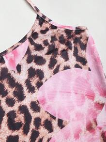 Sweetra Women's Vacation Style Leopard Print Halter Neck Fitted Fishtail Dress - Multicolor - View 4