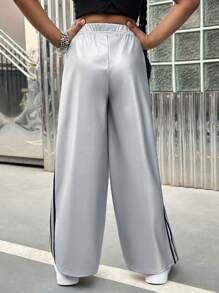 SHEIN Tween Girls' White Summer Casual Holiday Textured Patchwork Lace Trim Long Pants, Suitable For Summer And Beach - White - View 2