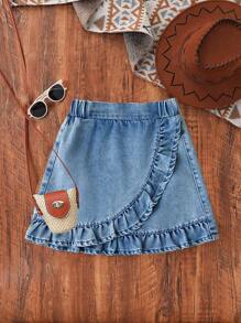 SHEIN Wildeya Young Girls Pleated Skirt, New Collection For Spring/Summer 2025, Unique Cross Trim, Elegant Ruffled Hem, Versatile And Sweet Style, Suitable For Daily Activities, Outings And Social Events. Young Girls Clothing Summer Young Girls Skirts Young Girl Skirts