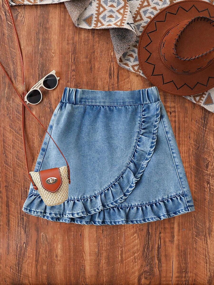 SHEIN Wildeya Young Girls Pleated Skirt, New Collection For Spring/Summer 2025, Unique Cross Trim, Elegant Ruffled Hem, Versatile And Sweet Style, Suitable For Daily Activities, Outings And Social Events. Young Girls Clothing Summer Young Girls Skirts Young Girl Skirts