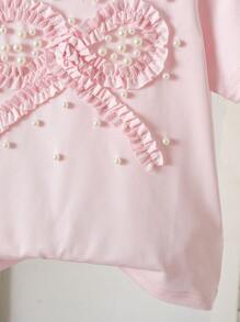 Genkimix Kids 少女可爱优雅蝴蝶结装饰3D串珠休闲T恤 - 粉色 - 查看 5