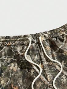 EASEVO Plus Size Men Casual Loose Mesh Printed Shorts, Suitable For Summer - Army Green - View 4