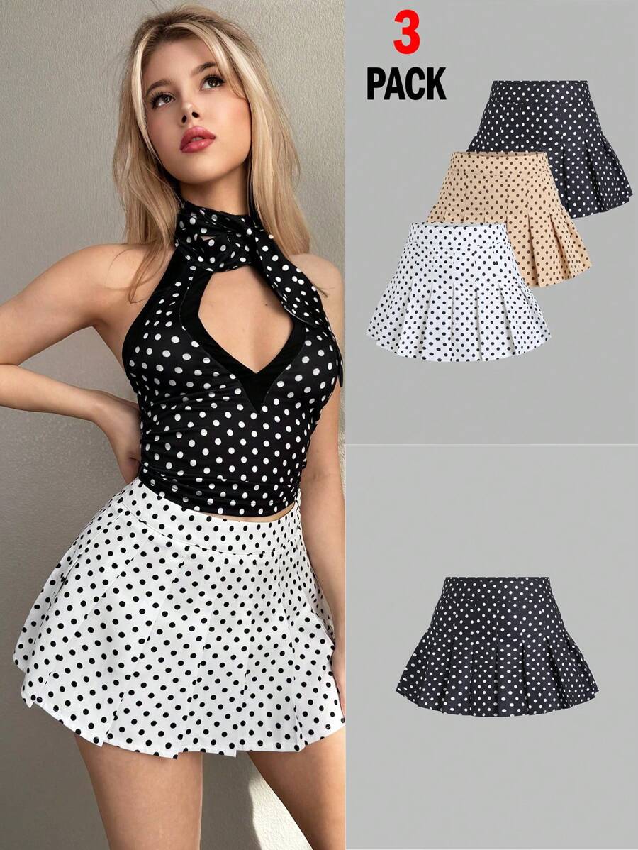 EgrlEra Women's Dot Print Pleated Short Skirt - Multicolor - View 1