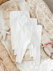 SHEIN 女婴纯色荷叶边下摆紧身裤 - 白色 - 查看 13