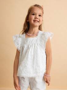 Ontre 2pcs/Set Young Girl Loose Casual Ruffle Sleeve Top And Shorts Set - White - View 3