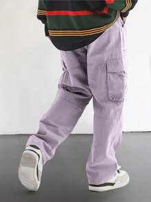 Claim Dot 男式宽松工装裤，带翻盖口袋 - 淡紫色 - 查看 2