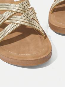 Styleloop Women's Summer New Vacation Style Flat Sandals | Soft & Comfortable | Criss-Cross Strap Design | Non-Slip & Lightweight - Gold - View 5