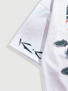 ROMWE MEN Street Life Men's Casual Boxing Character Print Dropped Shoulder Loose T-Shirt & Drawstring Waist Shorts Set