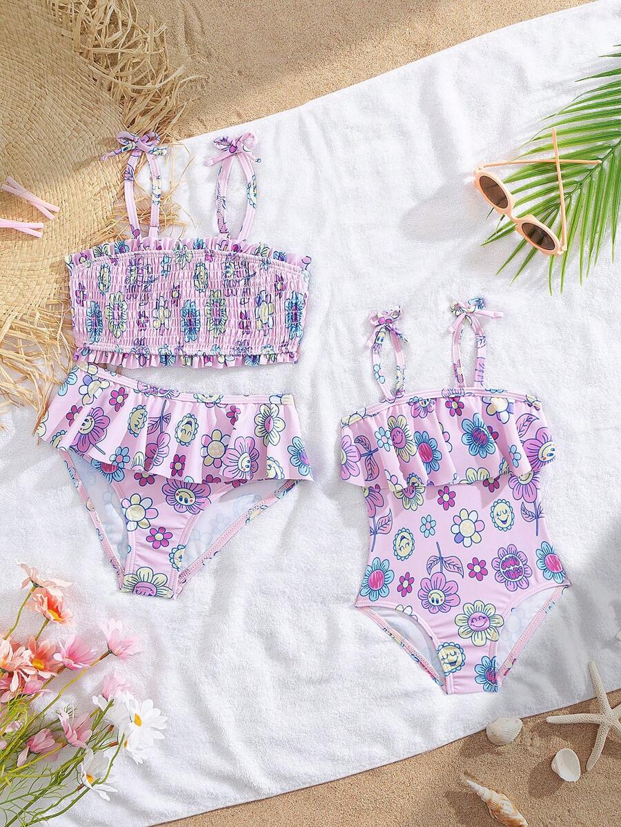 Baby/Baby Girl Pink Adorable Ruffle One-Piece Swimsuit, Suitable For Beach In Summer - Pink - View 1