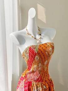 SHEIN Unity Lace Patchwork Halter Backless Sexy Romper, Short Summer Resort Jumpsuit - Multicolor - View 4