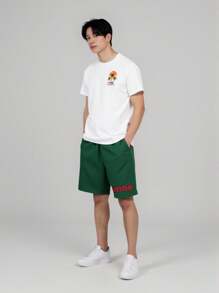 Set 2 piese tricou și pantaloni scurți cu imprimeu de palmieri pentru băieți preadolescenti