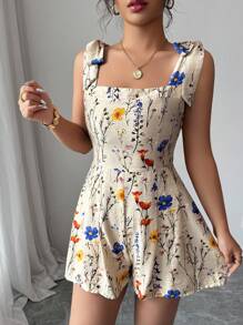 Elenzga Mono corto para mujer con estampado y lazo en la cintura para vacaciones