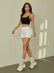 SHEIN PETITE Leggings cortos de unicolor, moda para el verano - Blanco - Ver 6