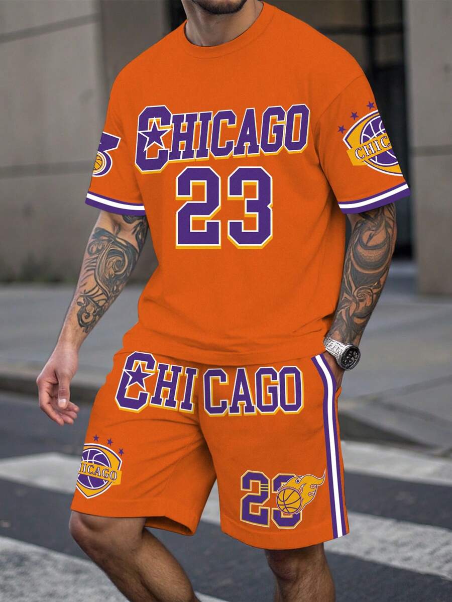 Manfinity Homme Men's Printed Short Sleeve T-Shirt And Shorts 2 Pieces Set - Multicolor - View 1