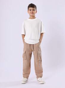SUMWON Musselinbaumwolle Cargohose mit verstellbarer Taillenkordel, lässige Alltags-Bottoms, bequeme weite Beine, Jugend-/Teenager-Schuloutfit