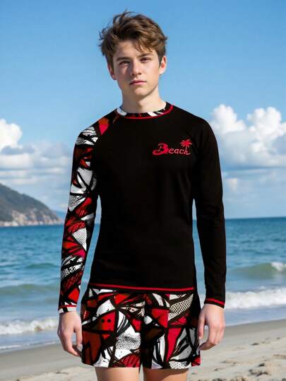 Camiseta protectora de manga larga con estampado posicional de moda para chicos adolescentes