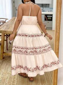 SHEIN Clasi Plus Size Elegant Floral Print Summer Vacation Halter Dress - Multicolor - View 2