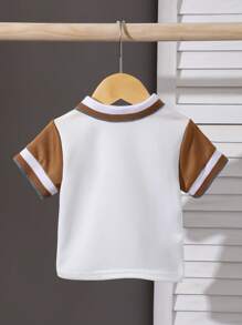 SHEIN Playful Pals Baby Boy Knitted Polo Tops. It's Suitable For Wearing When Going On Outings, Attending School, Or At Parties.Tops Summer - Brown - View 2