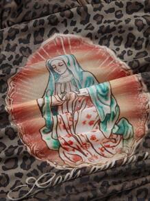 ROMWE J-Fashion Y2K 复古街头风性感紧身迷你连衣裙，搭配透明豹纹印花和圣母玛利亚图案 - 棕色 - 查看 2