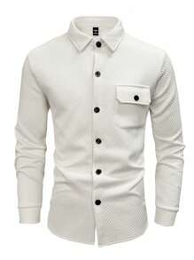 Manfinity Homme Men's Casual Solid Color Textured Button Pocket Jacket Casual Wear For Men, For Fall