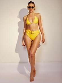COSMINA Women's Solid Color Beaded Cutout Back Tie Bikini Top, Suitable For Summer Beach - Orange - View 7