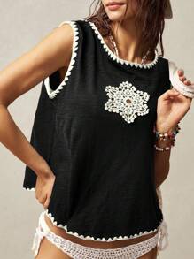 Bohemela Women's Casual Lace Trim Camisole Top For Summer - Black - View 3