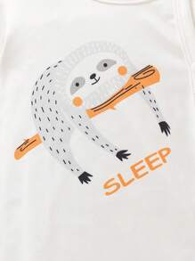 2 Piezas/set Bebé Niño Lindo Estampado De Animales Mameluco Con Pies Y Manga Larga, Ropa De Hogar