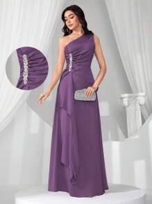 Coutiva Nuevo vestido elegante de moda ajustado de cuello asimétrico sin mangas, vestido formal, de fiesta, de gala, para eventos, invitada de boda - Morado - Ver 1