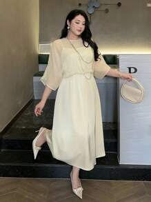 Dazy Plus Vestido largo elegante con superposición de tirantes de malla