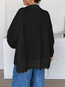 SHEIN Essnce 大码女式衬衫、春季上衣、情人节夏季外出上衣、春季狂欢节 - 黑色 - 查看 2