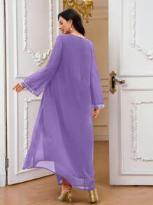 Al Najma Women's Elegant Long Sleeve Arabic Dress With Crystal And Faux Pearl Decor, Modest - Purple - View 2