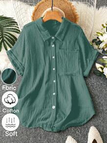 Linhara Blusa suelta de manga murciélago de unicolor en talla grande