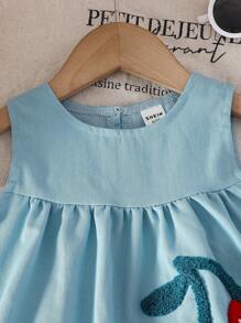 Baby Mädchen Sommer Casual Niedlich Kirsche Besticktes Tanktop In Denim-Optik Und Shorts In Denim-Optik Set