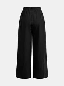 SHEIN Ensemble 2 pièces pour jeunes filles : pantalon large texturé et ample avec nœud papillon, style décontracté et festif