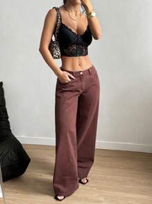 SHEIN ICON 女士秋季休闲宽松低腰阔腿牛仔裤