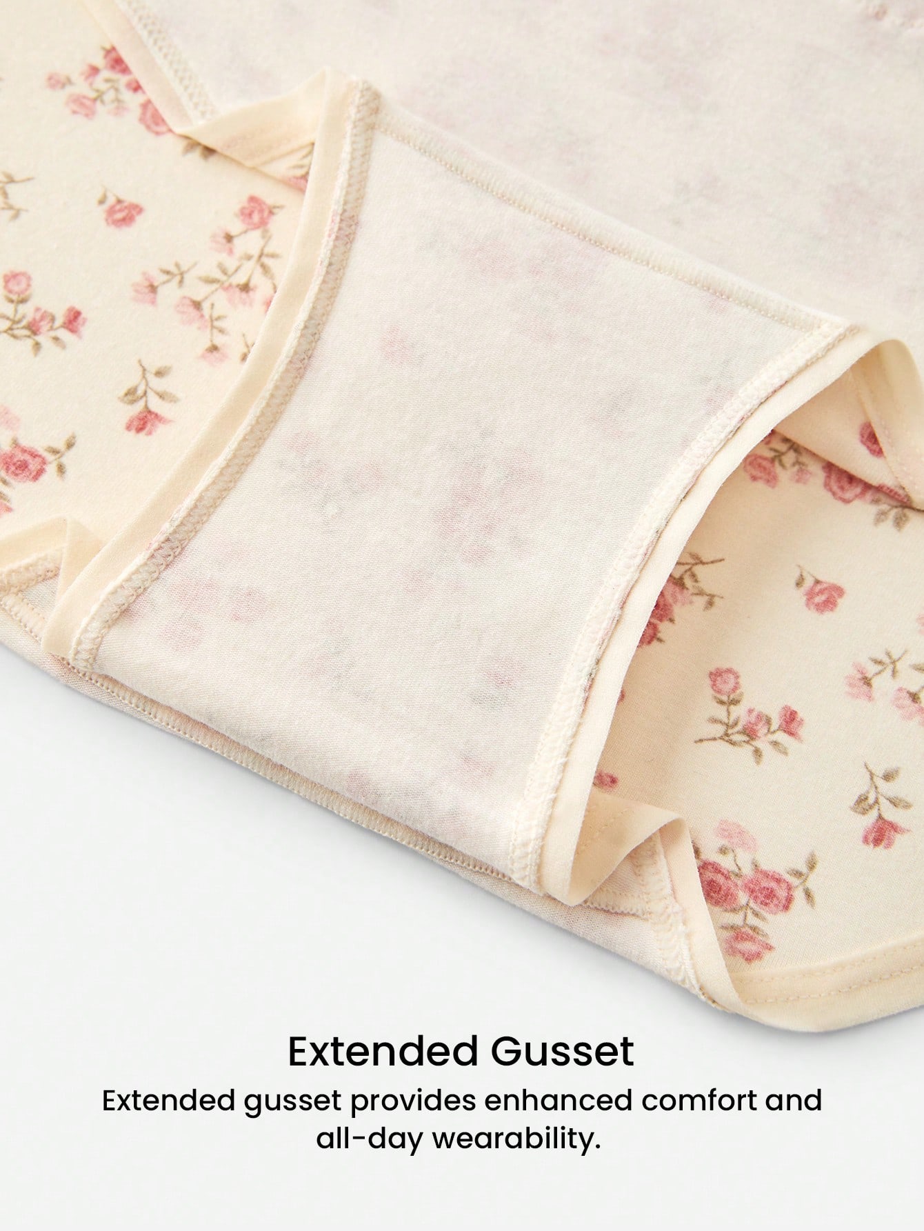 3-Pack Soft Cotton Basic Floral Print Lace Trim Mid-Waist Underwear Briefs
