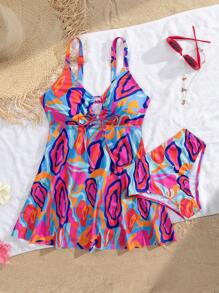 Summer Beach Vacation Random Print Swim Dress For Women - Multicolor - View 3