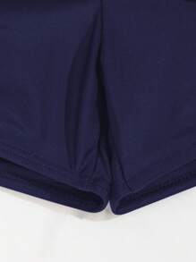 Swim Basics Vacation Beach Solid Color Side Drawstring Bikini Bottom For Summer - Navy Blue - View 7