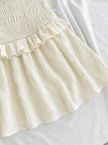 SHEIN 女童杏色喇叭荷叶边迷你连衣裙，休闲百搭，适合外出和返校穿着 - 杏色 - 查看 3