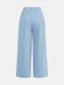 SHEIN Ensemble 2 pièces pour jeunes filles : pantalon large texturé et ample avec nœud papillon, style décontracté et festif