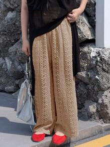 Dazy Kids Tween Girls' Vacation Textured Geometric Wide Leg Loose Casual Pants - Khaki - View 5