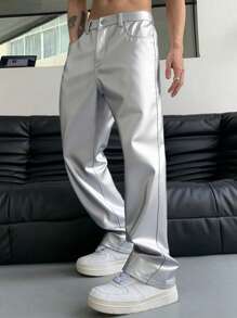 Manfinity EMRG 男士银色纯色休闲裤，时尚街头时尚设计