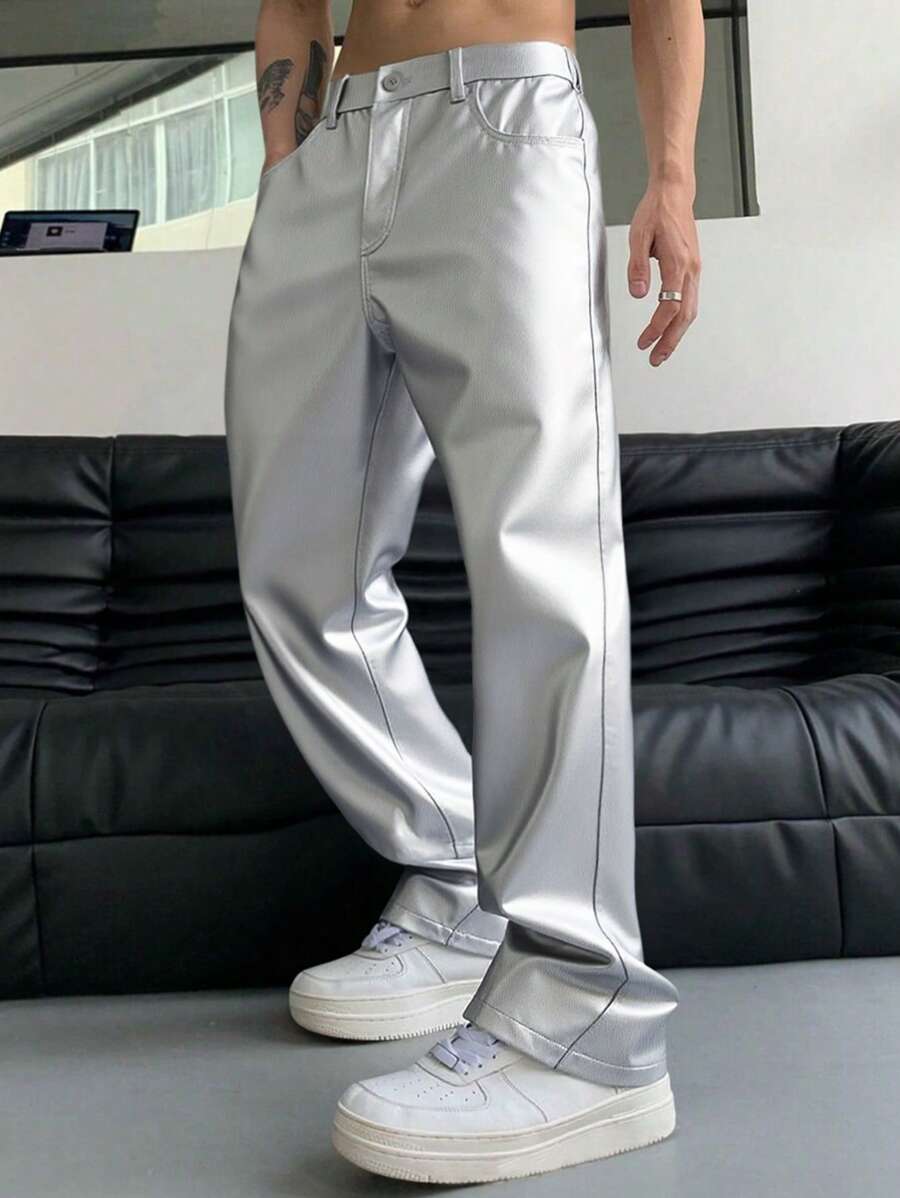 Manfinity EMRG 男士银色纯色休闲裤，时尚街头时尚设计