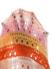 SHEIN EZwear Blusa de punto de talla grande con rayas de colores, para playa y verano - Naranja Coral - Ver 6