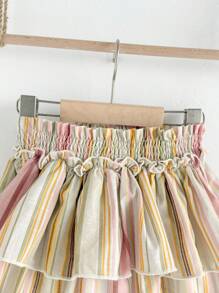 Loomiva Young Girl Colorful Striped Double Layered Ruffle Hem Short Skirt - Multicolor - View 5